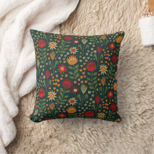 Protea Floral Block Print Millefleur darks Cushion