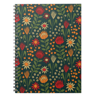 Protea Floral Block Print Millefleur darks Notebook