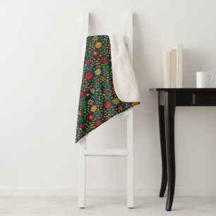 Protea Floral Block Print Millefleur darks Sherpa Blanket