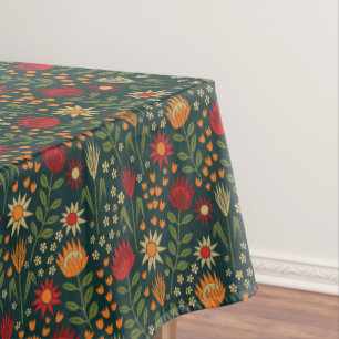 Protea Floral Block Print Millefleur darks Tablecloth