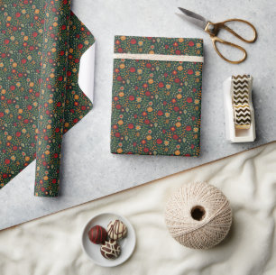 Protea Floral Block Print Millefleur darks Wrapping Paper
