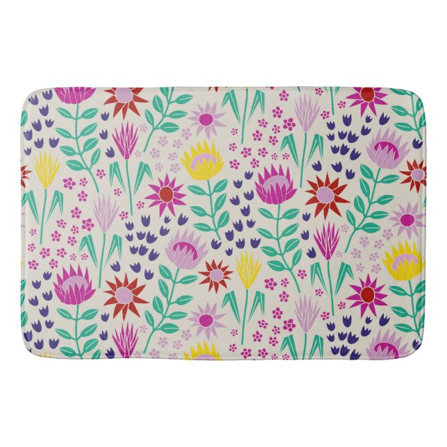 Protea Floral Block Print Millefleur lights Bath Mat (Front)