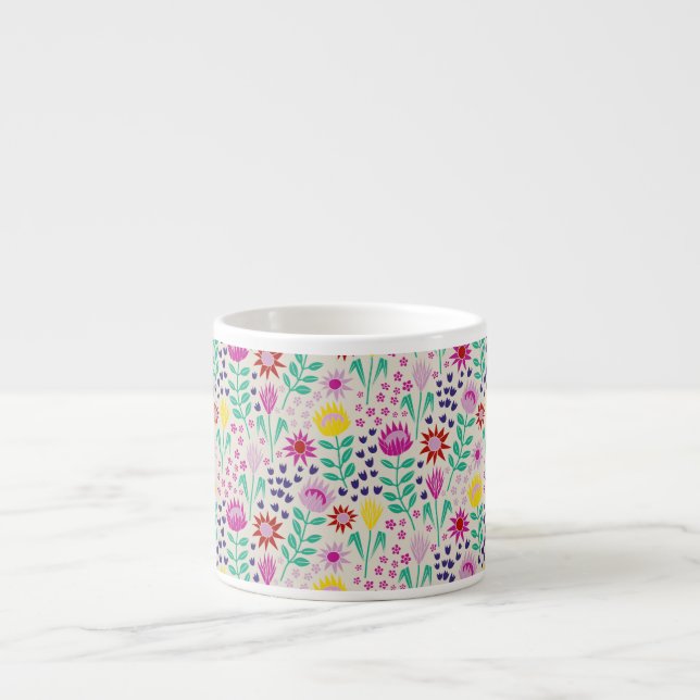 Protea Floral Block Print Millefleur lights Espresso Cup (Front)