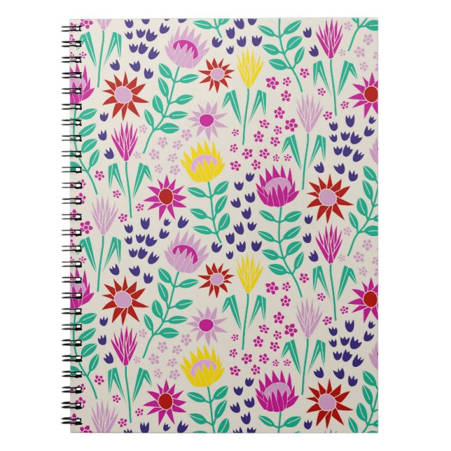 Protea Floral Block Print Millefleur lights Notebook (Front)