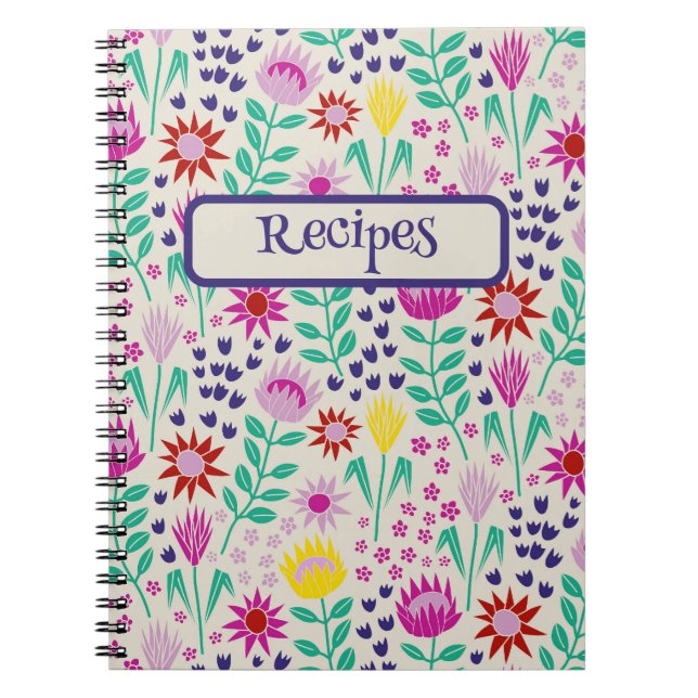 Protea Floral Block Print Millefleur lights Notebook (Front)
