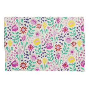 Protea Floral Block Print Millefleur lights Pillowcase
