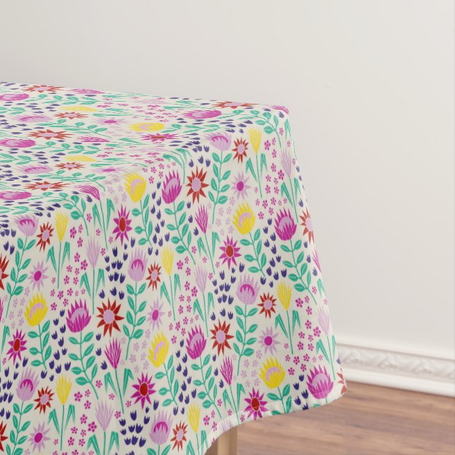 Protea Floral Block Print Millefleur lights Tablecloth (In Situ)