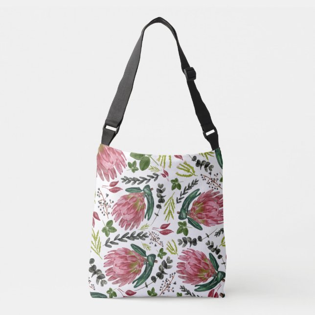Protea Floral Watercolor Botanical Crossbody Bag (Front)