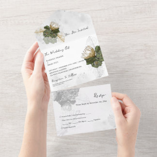 Protea Flower All in One Wedding Invite