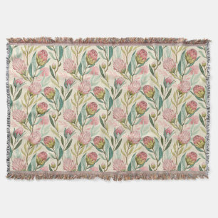 Protea Flower Desert Floral pink Pattern Throw Blanket