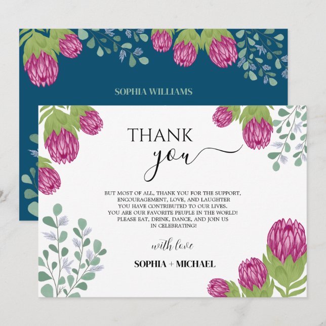 Protea Flower Garden Thank you Wedding  Invitation (Front/Back)