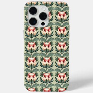 Protea Flower Pattern Coral Sage Tones iPhone Case