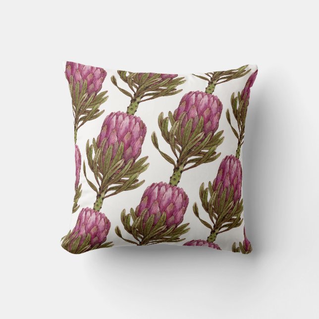 Protea Flower Plant Pattern Throw Pillow (Front)