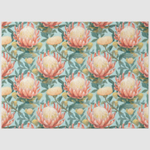 Protea Flowers Lemon Orange Aqua Hues Tissue Paper