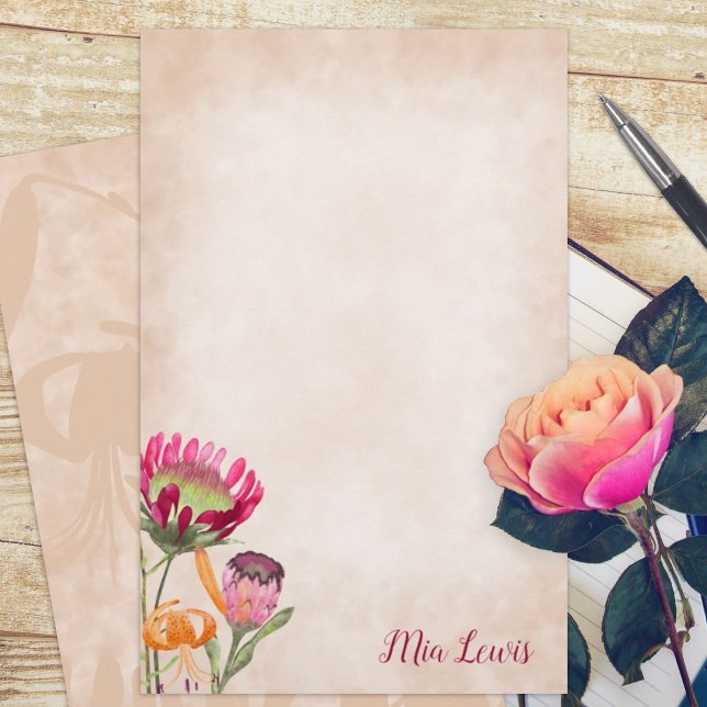 Protea Flowers Personalised Stationary (king protea flower magenta pink orange budget personalized letter writing stationary paper sheets)