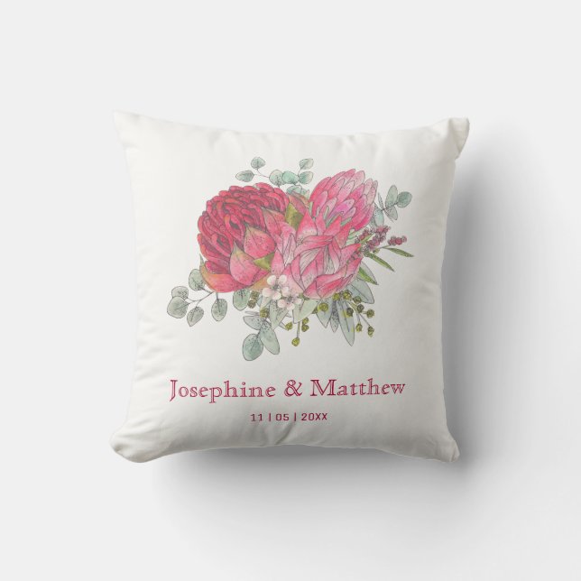 Protea Flowers & Waratah Wedding Cushion (Front)