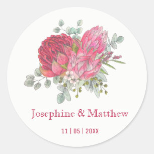 Protea Flowers Watercolor Wedding Stickers