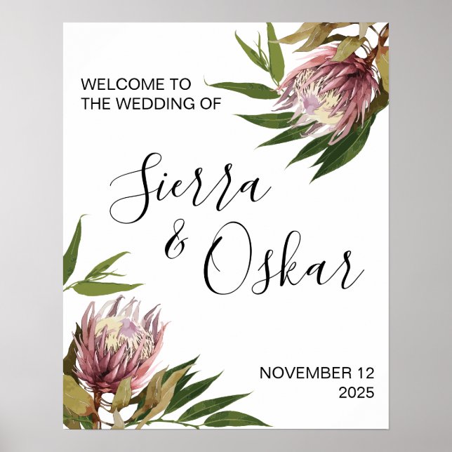 Protea Greenery Wedding Welcome Sign (Front)