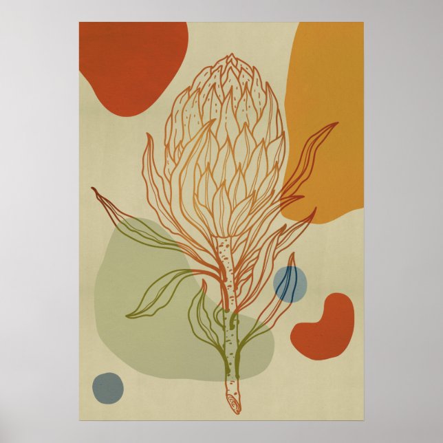 Protea Line Abstract Shapes Trendy Botanical Poster (Front)