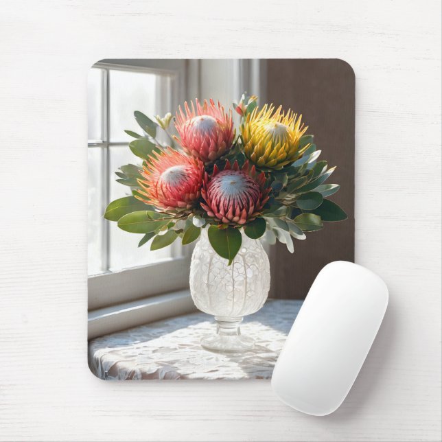 Protea Pincushion Bouquet On Lace Mouse Pad (With Mouse)