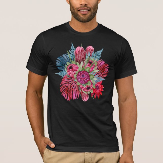 Protea & Rainforest Blooms - Bold Tropical T-Shirt (Front)