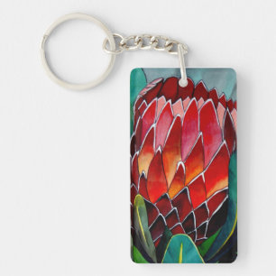 Protea red watercolour flower original art key ring