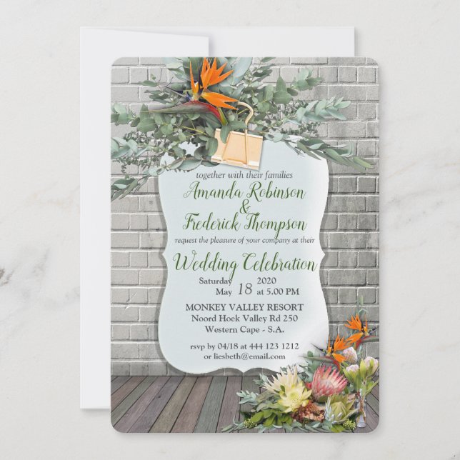 Protea -  Strelitzia Flower Wedding Invitation (Front)