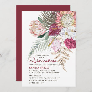 Protea Watercolor Floral Bouquet Quinceañera Invitation