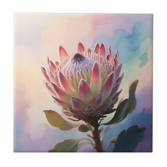 Proteas Flower Watercolor Dream Ceramic Tile (Front)
