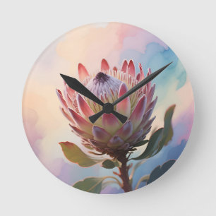 Proteas Flower Watercolor Dream Round Clock