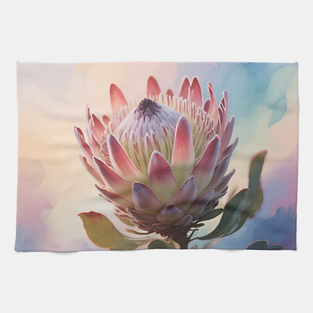 Proteas Flower Watercolor Dream Tea Towel (Horizontal)