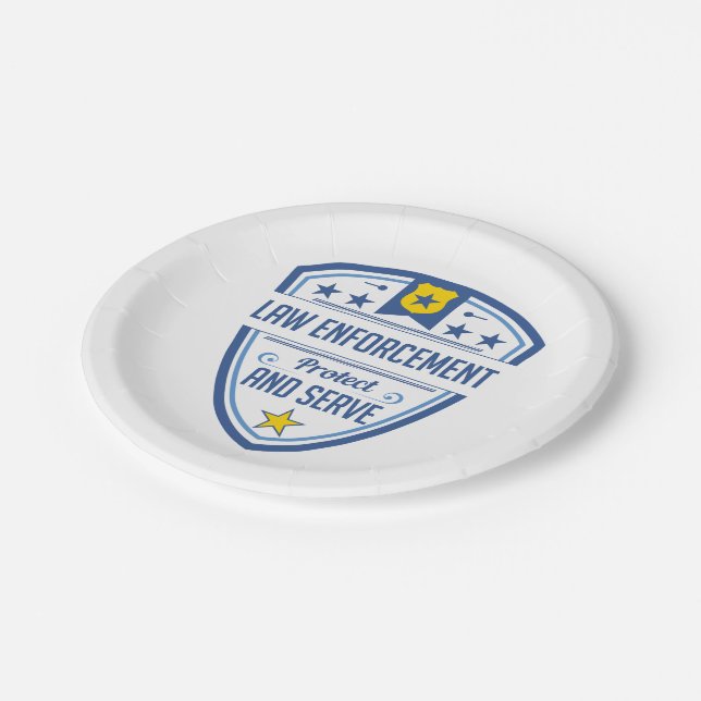 Protect and Serve Police Badge Paper Plate (Angled)