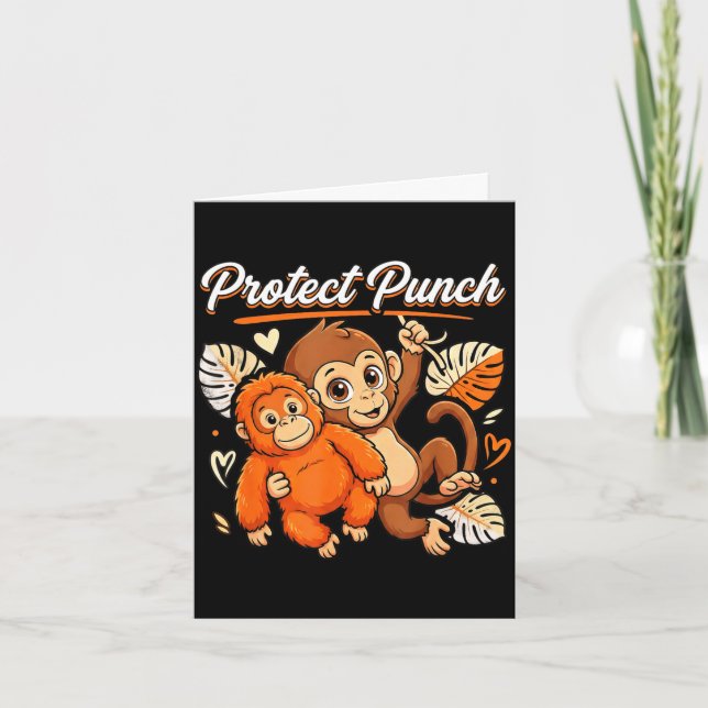 Protect baby monkey punch funny primate meme card (Front)