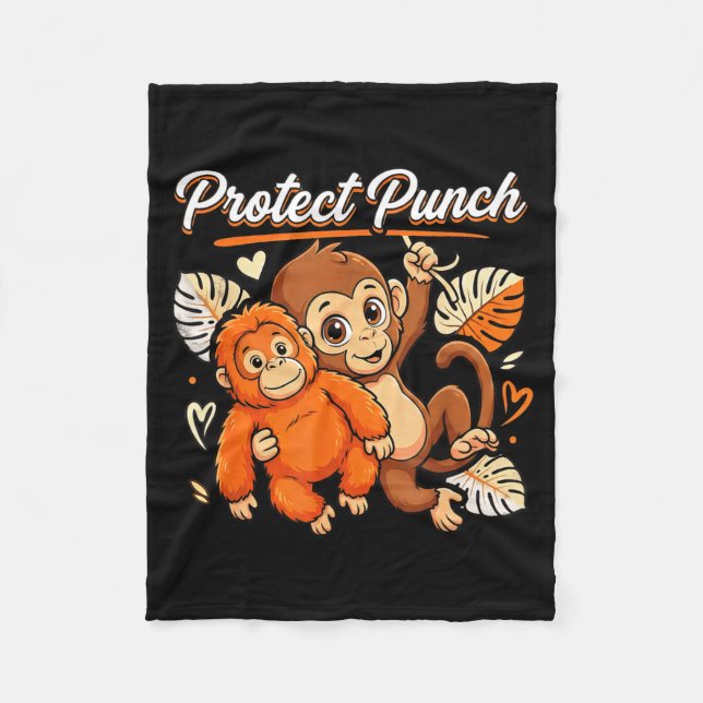 Protect baby monkey punch funny primate meme fleece blanket (Front)