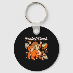 Protect baby monkey punch funny primate meme key ring