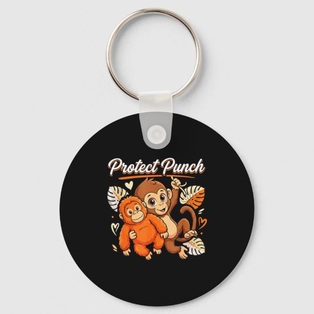 Protect baby monkey punch funny primate meme key ring (Front)