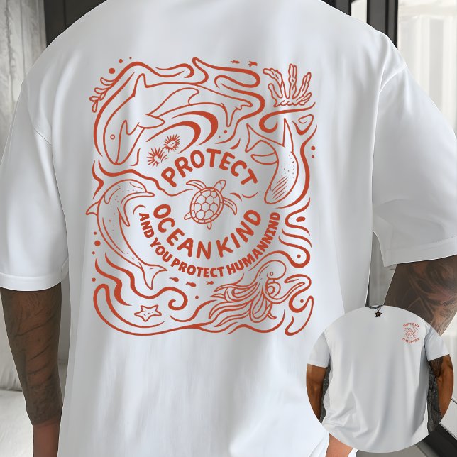 Protect Ocean Kind Eco Awareness Line Art T-Shirt (Creator Uploaded)