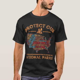 Protect Our National Parks Map Hiking Nature Campi T-Shirt