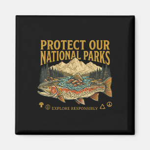Protect our national parks vintage retro design magnet