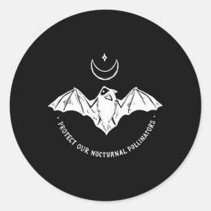 Protect Our Nocturnal Polalinators Bat With Moon H Classic Round Sticker