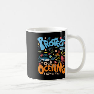 Protect Our Ocean Be Kind Shark Turtle Retro Earth Coffee Mug