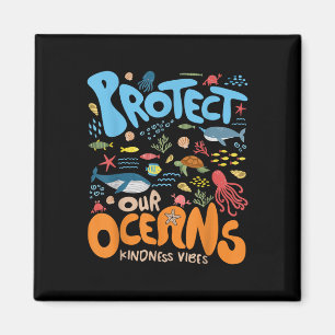 Protect Our Ocean Be Kind Shark Turtle Retro Earth Magnet