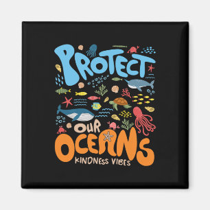 Protect Our Ocean Be Kind Shark Turtle Retro Earth Magnet