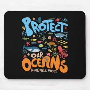 Protect Our Ocean Be Kind Shark Turtle Retro Earth Mouse Pad