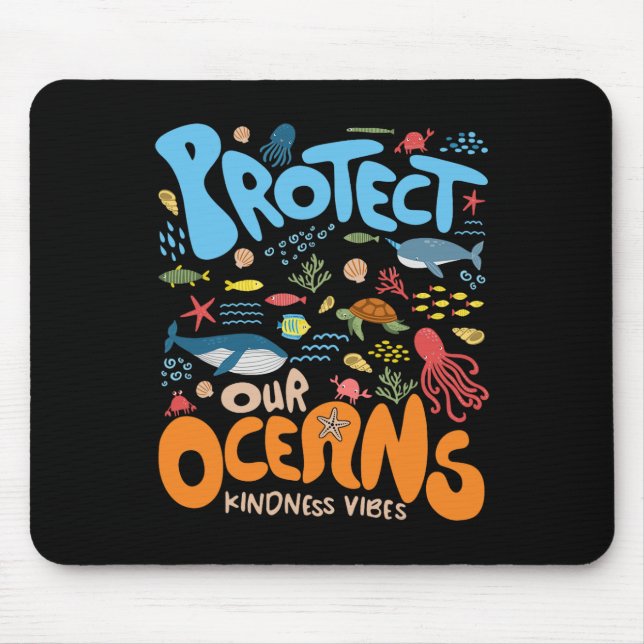 Protect Our Ocean Be Kind Shark Turtle Retro Earth Mouse Pad (Front)