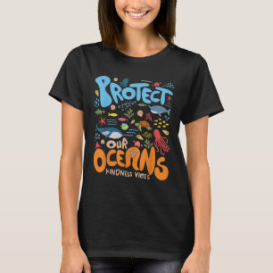 Protect Our Ocean Be Kind Shark Turtle Retro Earth T-Shirt