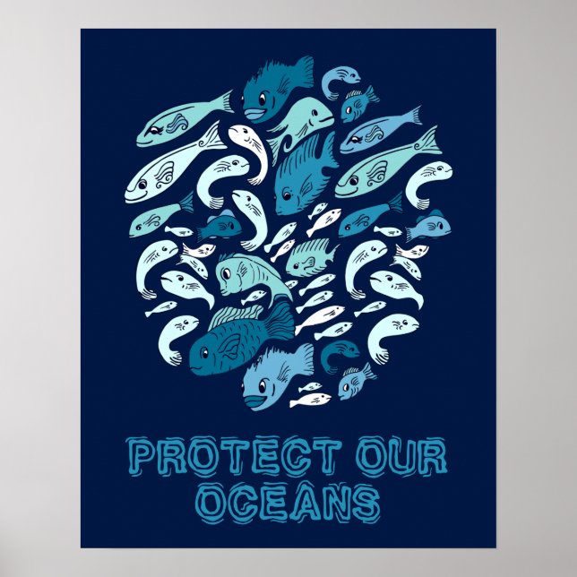 Protect our Oceans Blue Fish Poster (Front)