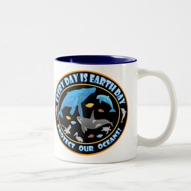 Protect Our Oceans Earth Day Two-Tone Coffee Mug (Right)