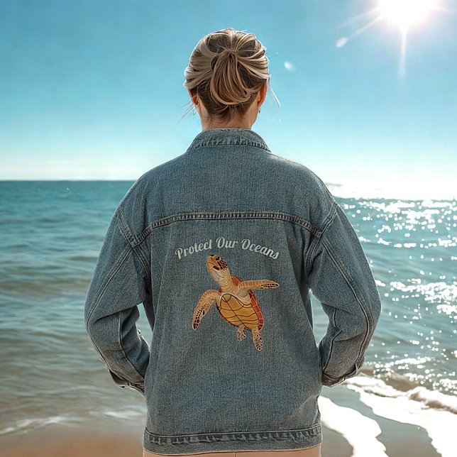 Protect Our Oceans Green Sea Turtle Denim Jacket (Creator Uploaded)