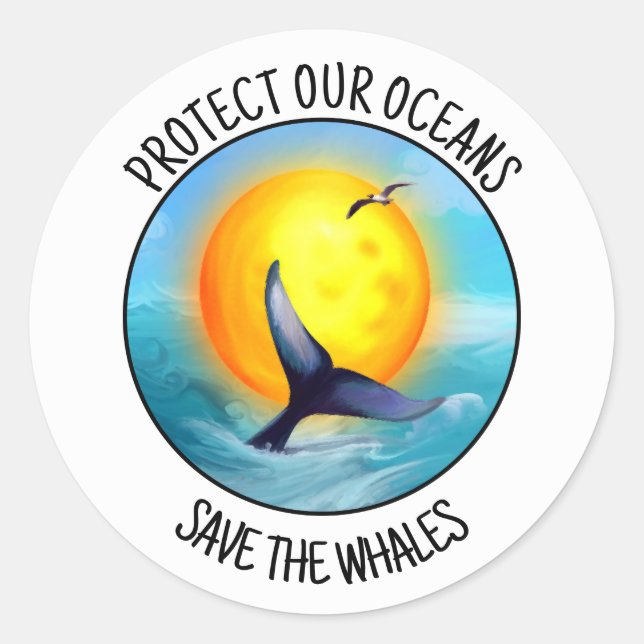Protect Our Oceans Save The Whales  Classic Round Sticker (Front)